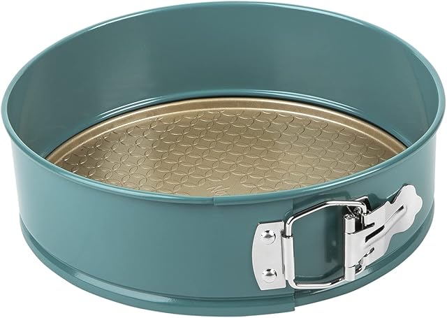 Prestige x Nadiya 23cm Springform Cake Tins for Baking - Non Stick Round 9 Inch Cake Tin, Dishwasher Safe Lightweight Steel Bakeware, Teal & Gold
