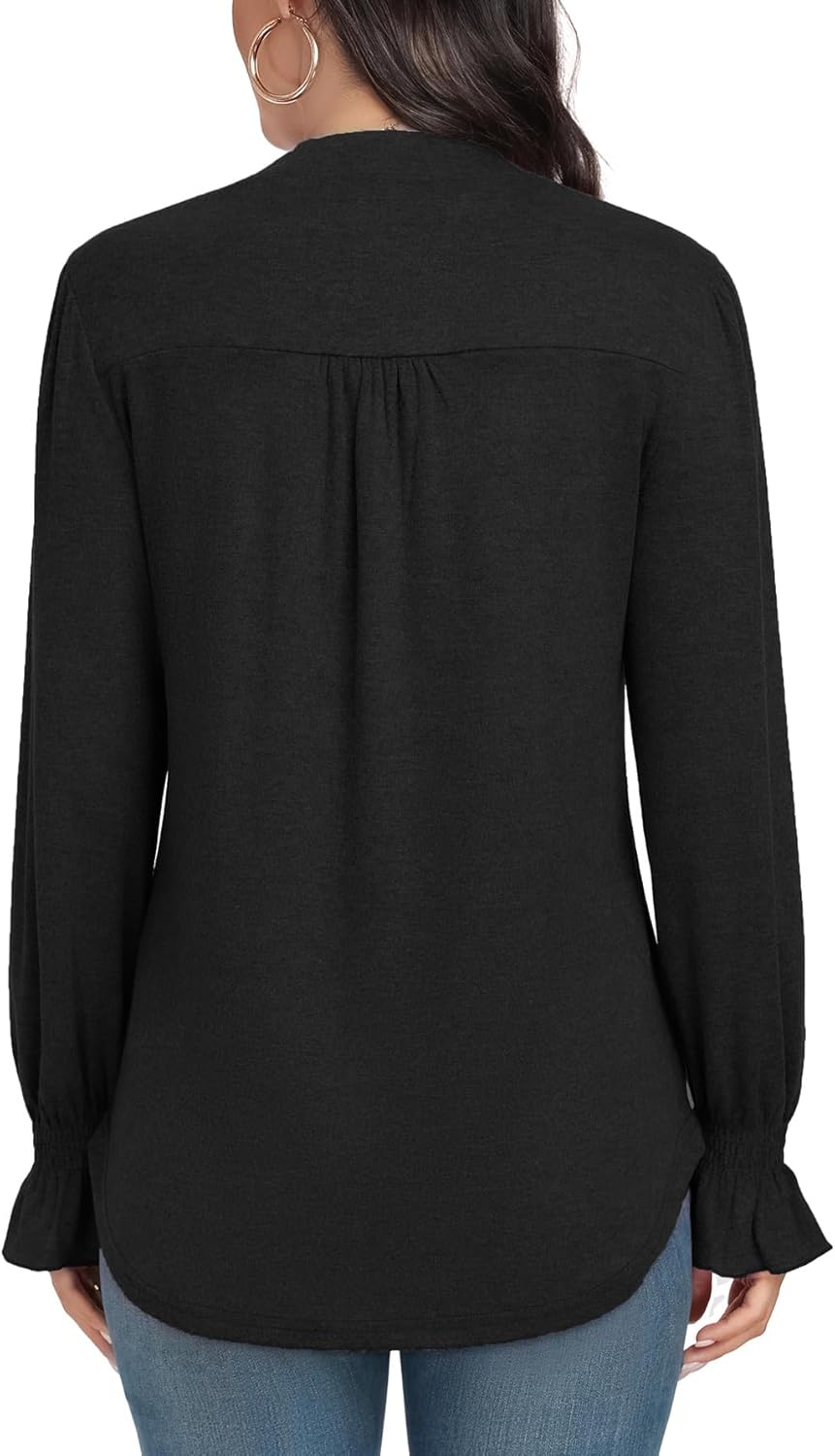 Women's Fashion Long Sleeve Tunic top Casual Loose Diamond V Neck Daily Work Shirts - Image 4