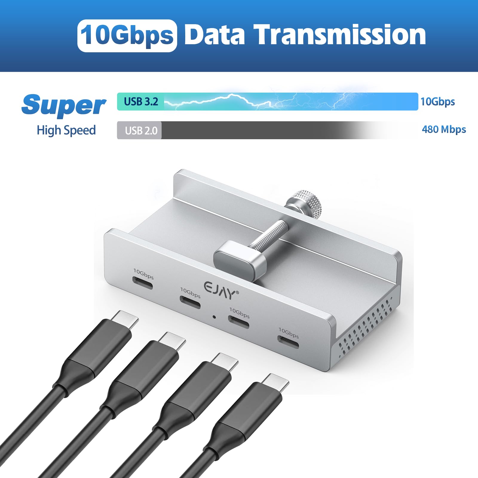 Usb Cable Computer Dock Extra Desk Organizer Hub 10Gbps USB C Hub With Clamp - 4-Port Aluminum ...