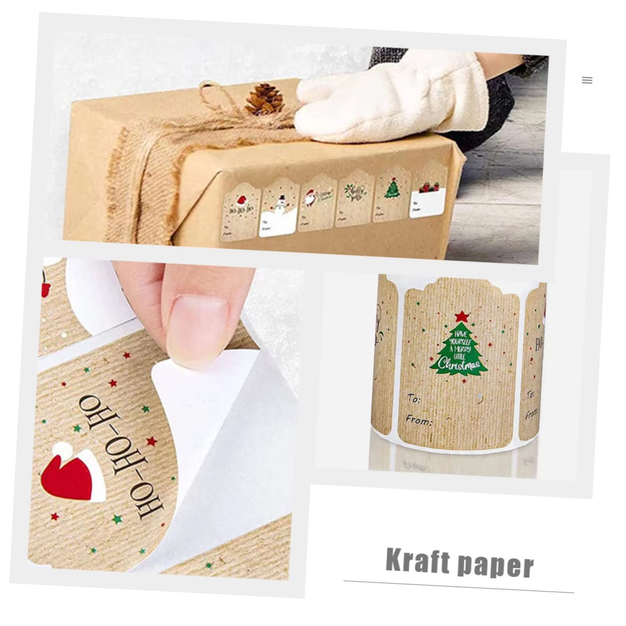 STOBOK 2rotoli Adesivi Natalizi Carta Kraft Etichette Decorative Autoadesive Design Festivo Per Regali e Decorazioni Natale