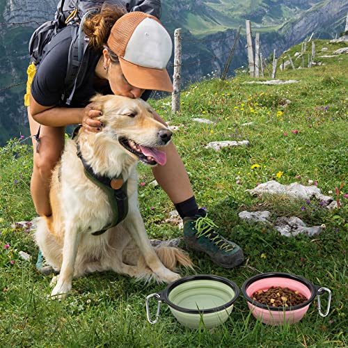 Image of Dog Bowl Pet Collapsible Bowls, 2 Pack Collapsible Dog Water Bowls for Cats Dogs, Portable Pet Feeding Watering Dish for Walking Parking Traveling with 2 Carabiners (Large, Fairy Pink & Sprout Green)