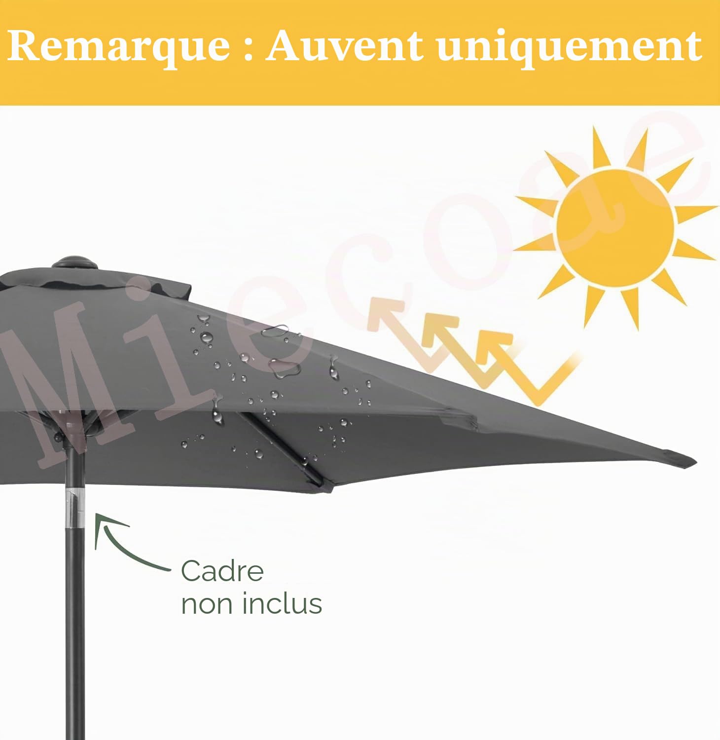 Rechange Toile de Parasol Jardin 6/8 Baleines 2.7/3.0/3.30/2.8/3.5m Housse pour d'extérieur Auvent Terrasse Tissu Polyester Remplacement Cour Plage Protection imperméable(Kaki,8 Ribs 3.30m)