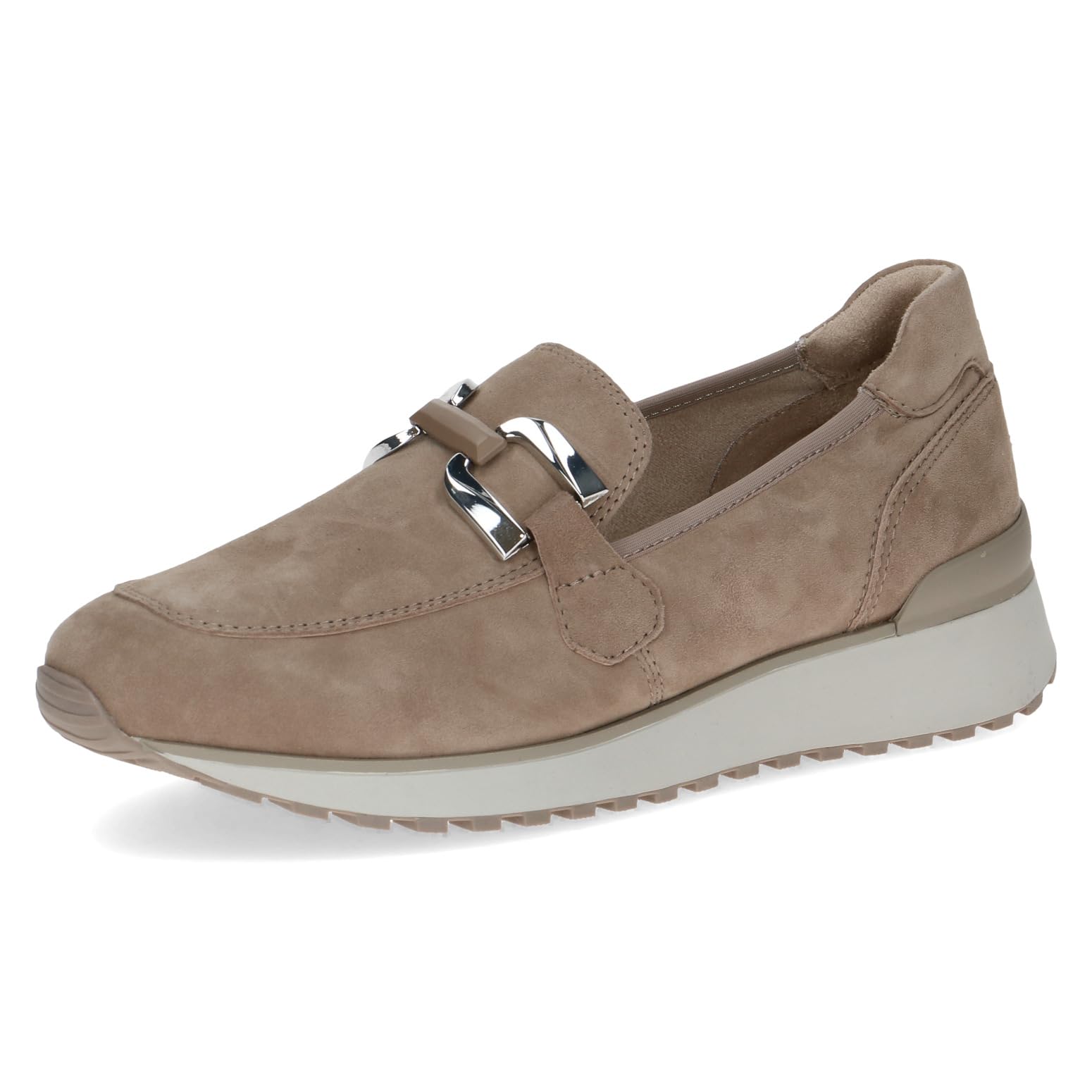 CAPRICE Women's Leather Loafers Comfortable, Brown (Taupe Suede), 7.5 UK