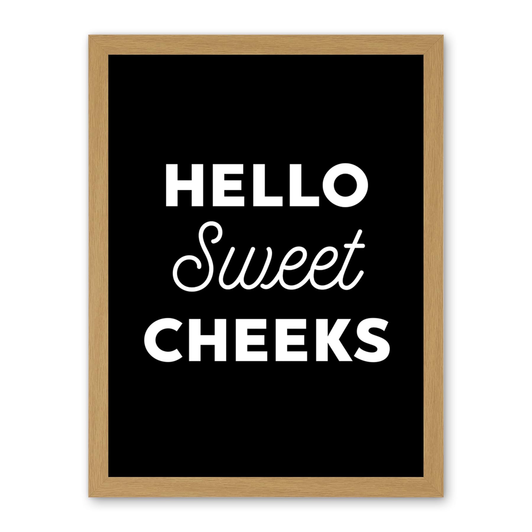 Artery8 Funny Toilet Decor Bathroom Wall Art Hello Sweet Cheeks Cheeky Sign Artwork Framed Wall Art Print 18X24 Inch