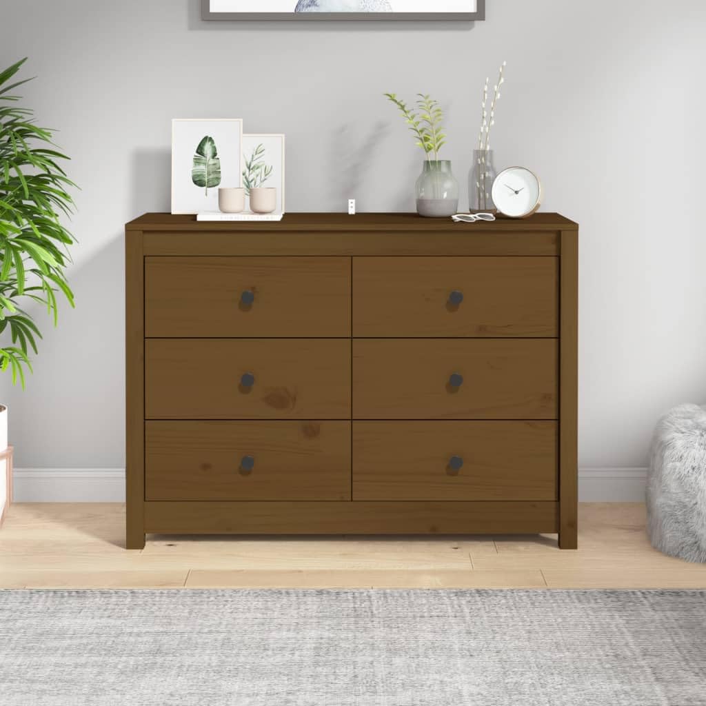 Genérico Armario lateral 100 cm Madera pino macizo, Marrón Miel | Cajones espaciosos, parte superior resistente, fijación de pared incluida, manual de montaje incluido