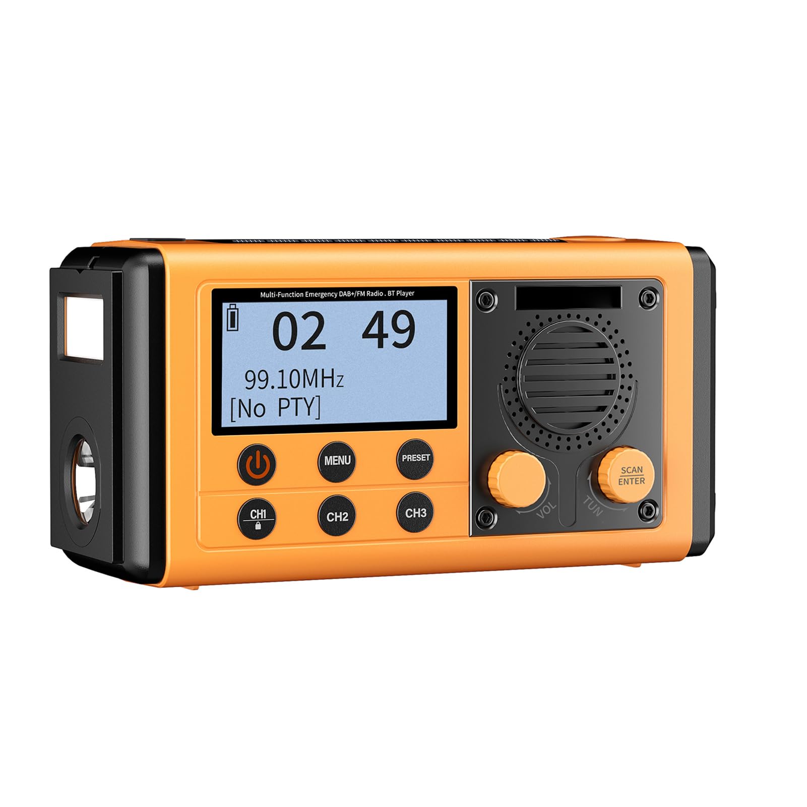 Domary Radio d'urgence de Manivelle à Main Solaire Portable Dab + / FM BT 5.0 Haut-Parleur 10000mAh Banque d'alimentation LED Lampe de Poche SOS Alarme IPX6 Imperméable avec Charge (Jaune)