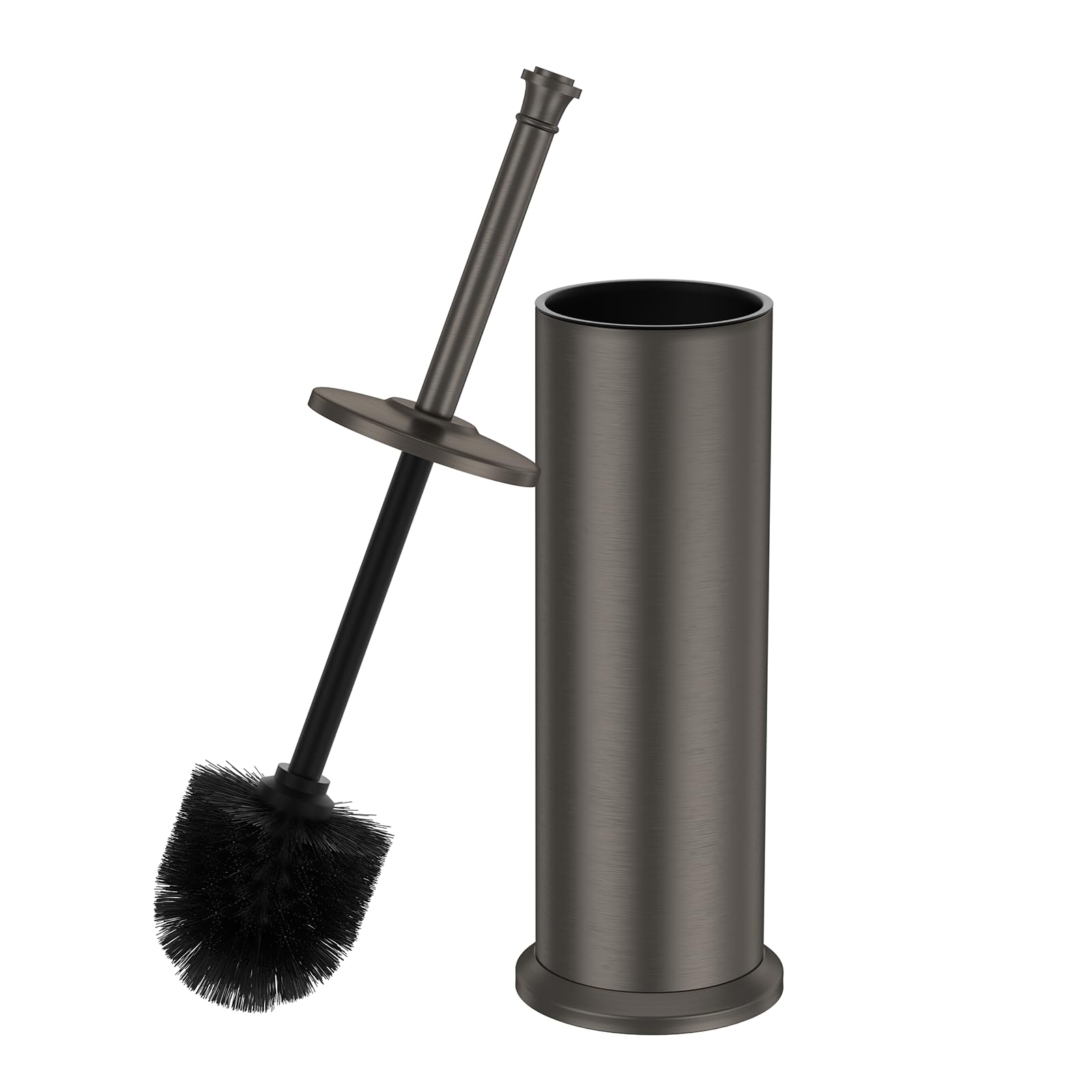 Cepillo de inodoro y soporte de peltre, cepillo de inodoro de mango extra largo para baño, cepillo de inodoro resistente de acero inoxidable, cuenco interior extraíble, cepillo limpiador de cerdas