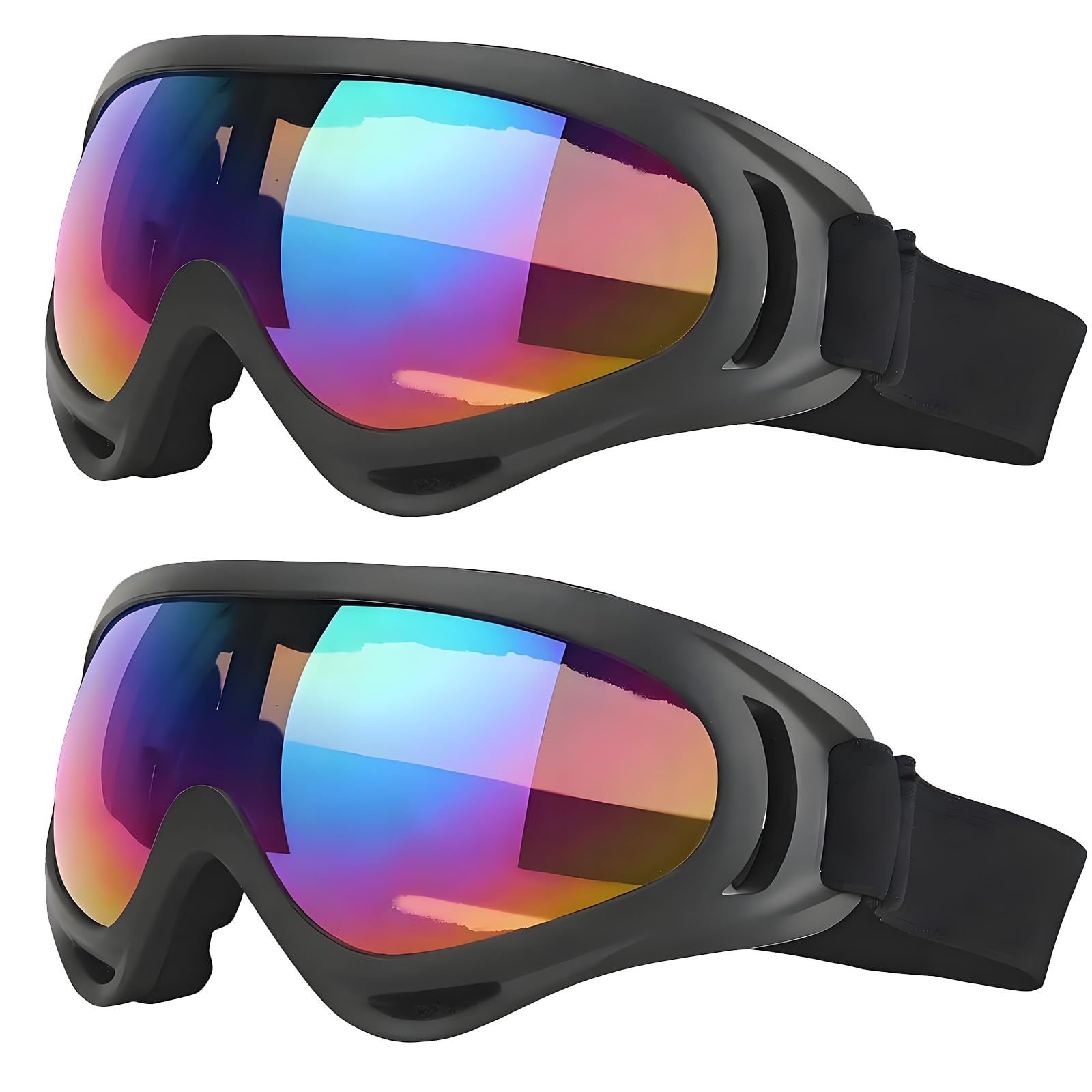 2 Pezzi Maschera Sci, Antivento Occhiali Da Neve, Anti Nebbia Anti-UV Maschera Da Sci, Occhiali Da Sci Unisex, Tampone in Spugna Incorporato, Per Sci Snowboard Sport Invernali