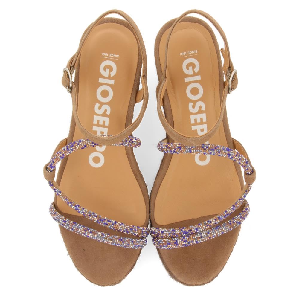 GIOSEPPO Sandalias Taupe con Tiras con Cristales Multicolor Y CUÑA DE Yute para Mujer TRESCO