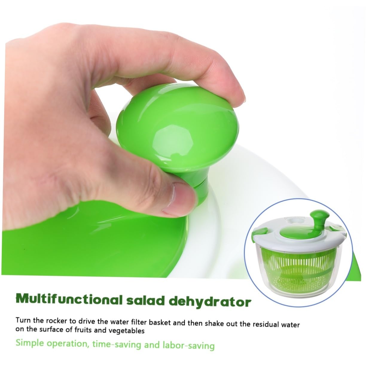 PRETYZOOM Centrifuga per Insalata e Verdure in Plastica Verde, Essiccatore Manuale per Casa Funzione di Lavaggio e Asciugatura Veloce per Frutta e Verdure