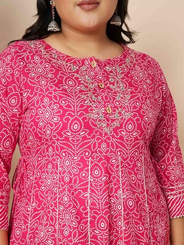 Image of Vbuyz Women's Printed & sequience work A-line Cotton Pink Kurta Pant With Dupatta