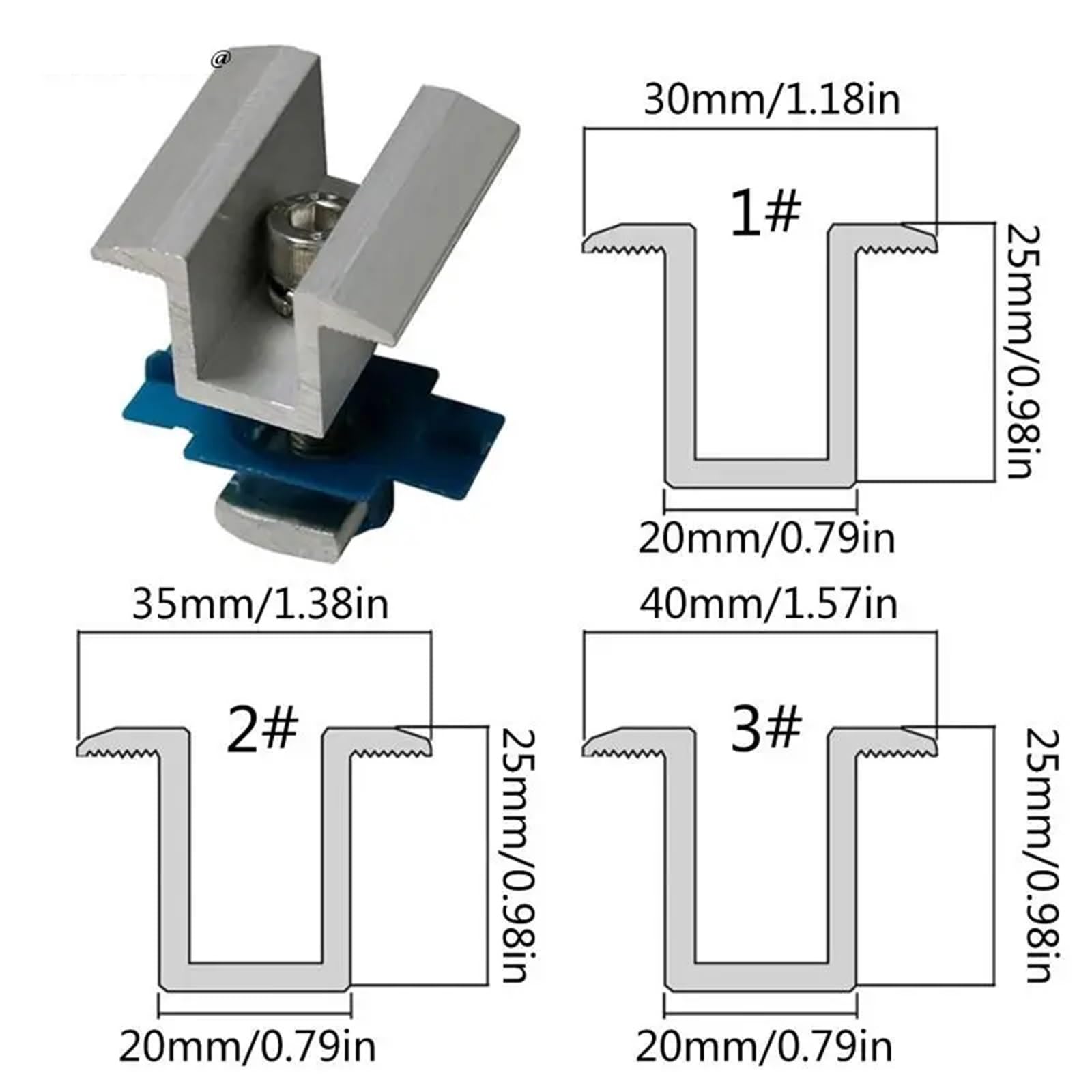Staffe di montaggio per pannello solare, 10 pezzi, staffe di montaggio per pannelli solari, morsetti terminali per guida da 30-40 mm, morsetto di messa a terra regolabile in alluminio (40 mm)