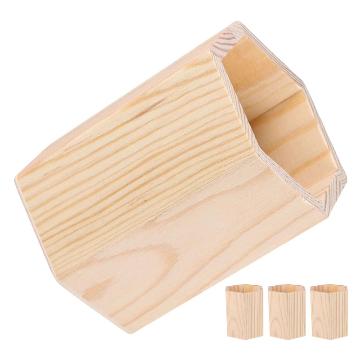 Alipis 4 pezzi Portapenne da Scrivania Contenitori Esagonali Pino Non Verniciati per Cancelleria e Make Up Organizer Decorativo e Personalizzabile per Ufficio e Casa