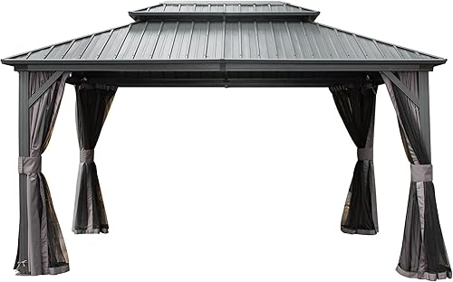 Gazebo de aluminio para exteriores con techo rígido con doble toldo de acero galvanizado para patios, terraza, patio trasero, césped y jardín, disponible en Yaxa Peru
