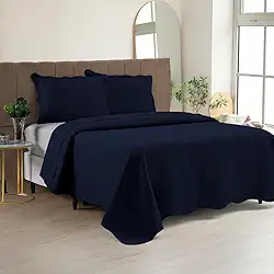 Cobre Leito Colcha Casal Padrão Dupla Face com Toque Macio 200 Fios Ultrasonic 03 Peças Bulet - Azul Marinho
