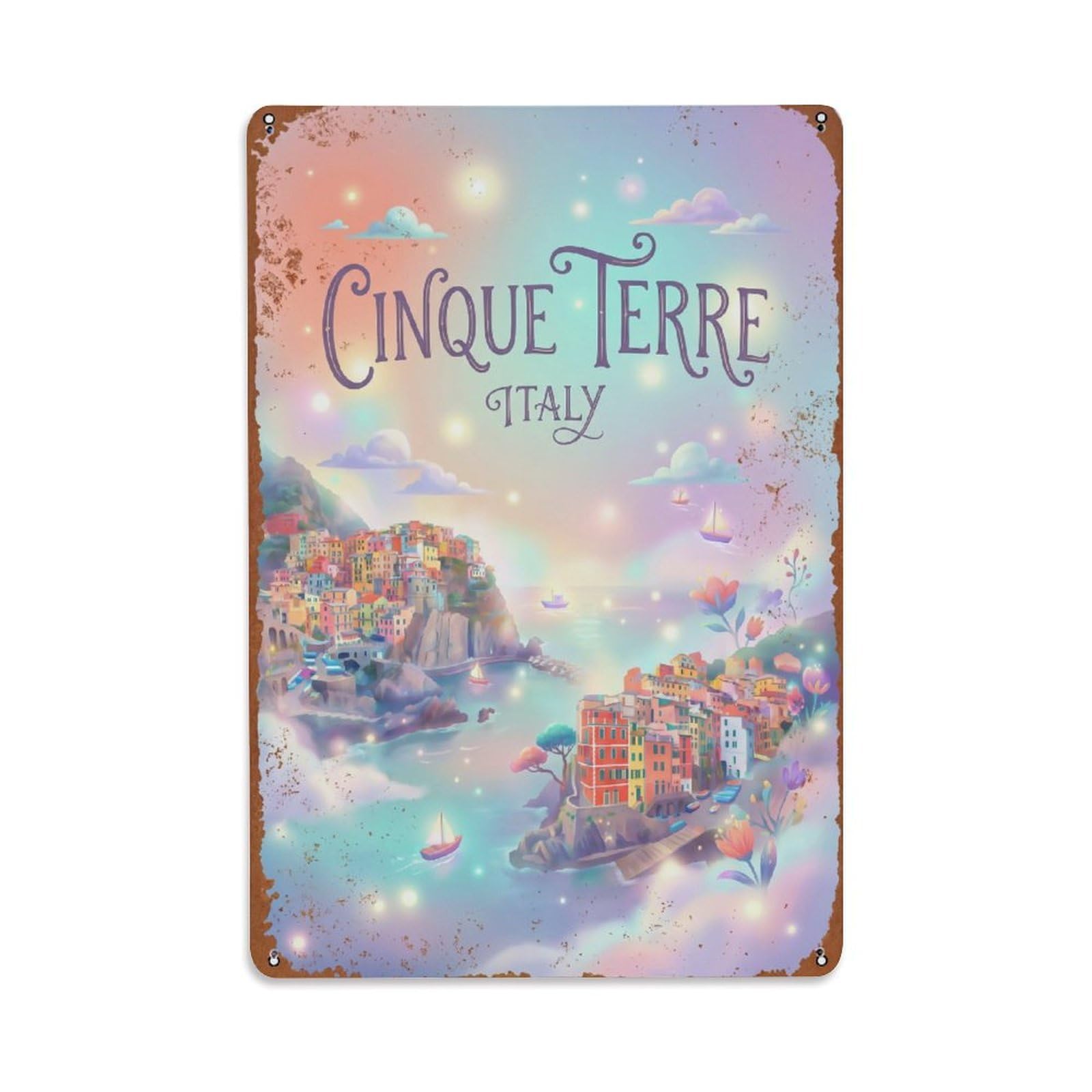 Yrnq 08X12inch Vintage Style Vintage Travel Cinque Terre Italy Blissful Metal Tin Sign