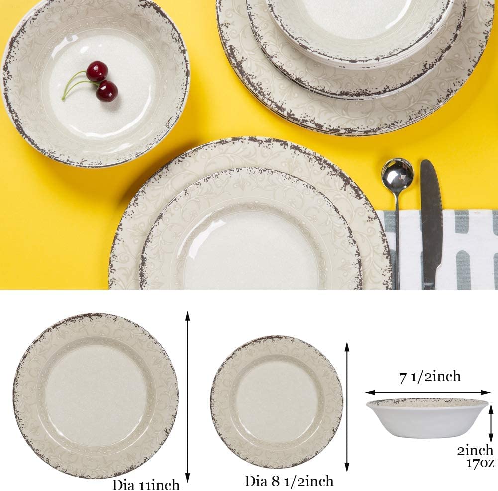 Service de Table en Porcelaine Service de Table en céramique pour 4 à 12 pièces Service de Table pour l'intérieur et l'extérieur, Lavable au Lave-Vaisselle, inc(