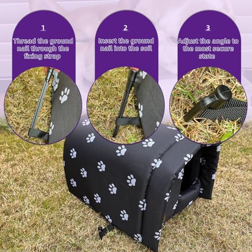 Vinnypet Waterproof Cat House for Outdoors Foldable Pet Shelter Feral Cat House with Comfortable Plush Cushion Rainproof Dog House 54x42x36cm - Image 2