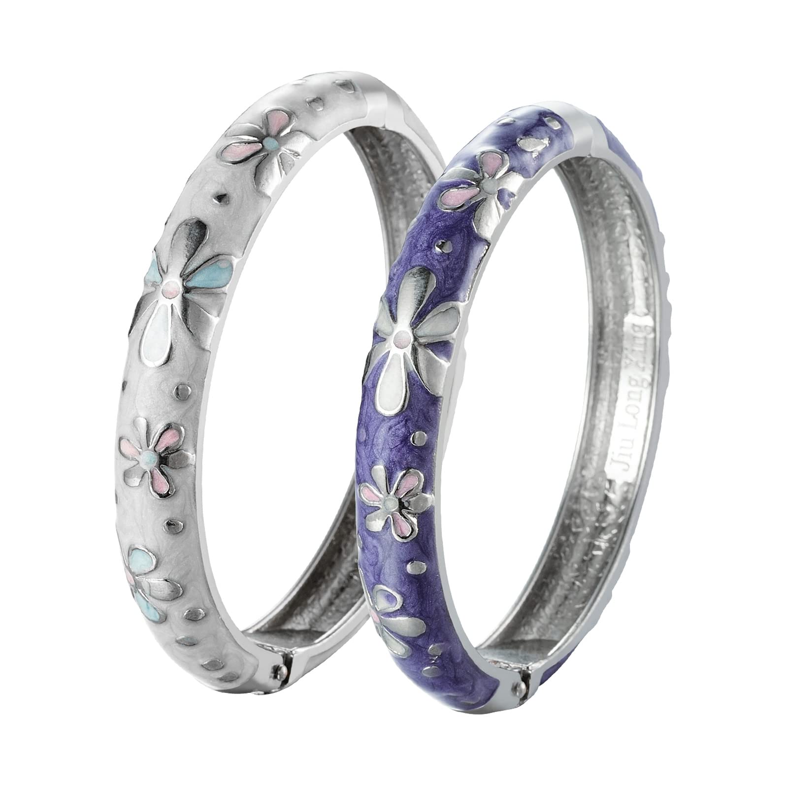 UJOY Womens Bangle Set Silver Plated Jewellery Fashion Enamel Flower Design (White-Purple) (B082FZCSK9) Amazon Price History, Amazon Price Tracker