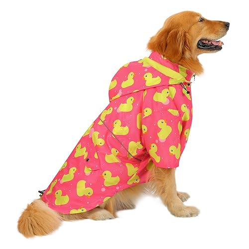 HDE Dog Raincoat Double Layer Zip Rain Jacket with Hood for Small to Large Dogs Ducks Pink - 3XL - XXX-Large - Ducks Pink