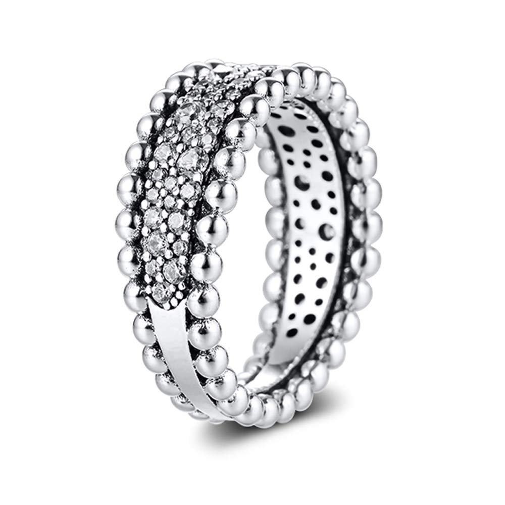 2020 Valentine Day Gift Beaded Pave Band Ring for Women 925 Silver DIY Fits for Original Pandora Bracelets Charm Fashion Jewelry (52#)