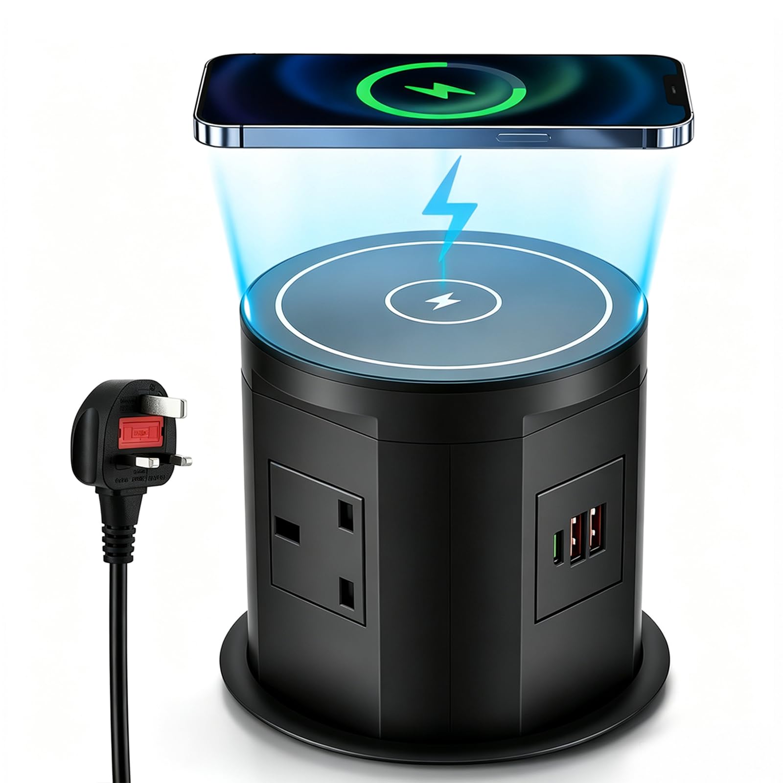Presa a scomparsa con 2 A + 1 C 4 prese con caricabatterie wireless da 15 W