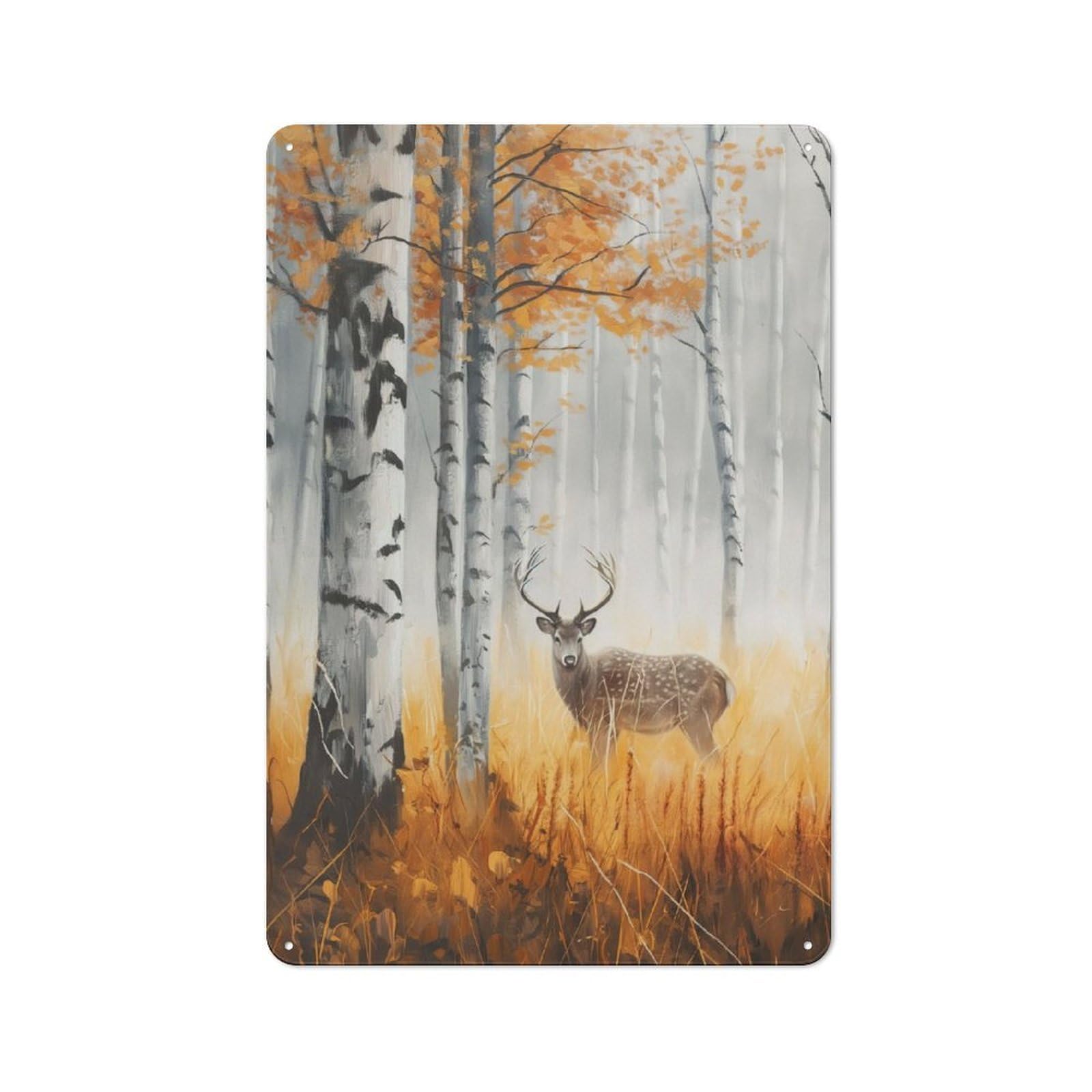Junmoney Foggy Forest Stag 30X20cm Retro Tin Sign With For Living Room Or Hallway, A Decorative Metal Sign For Living Rooms And Hallways