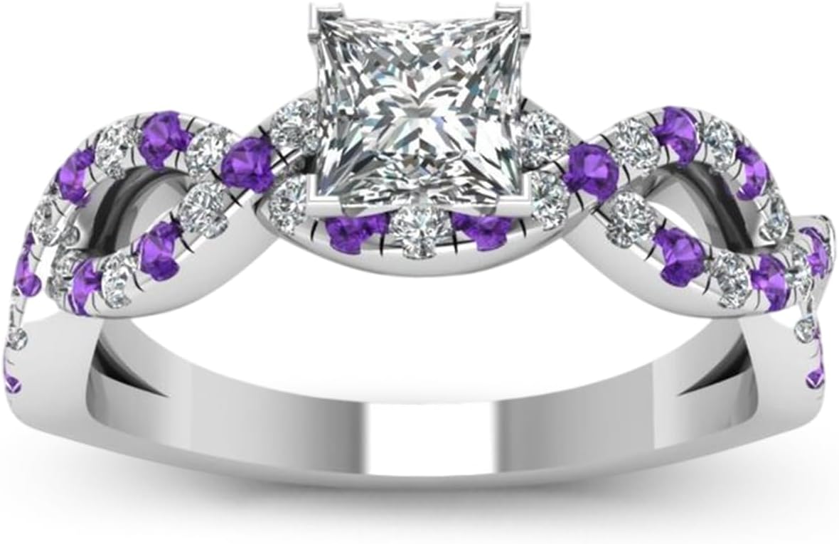Jeulia Women 2.5 Carat Princess Cut Wedding Band Rings Engagement 925 Sterling Silver Twisted Eternity Birthstone Rings Anniversary Promise with Jewelry Gift Box