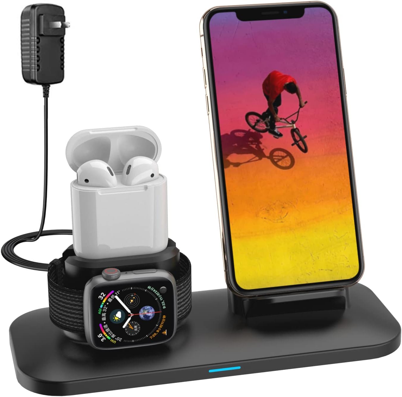 Wireless Charger, 3 in 1 Charging Station for A pple, Wireless Charging Stand A pple Watch Charger for A pple Watch and i Phone Air pod Compatible for i Watch 5-1 Air pods1 2 i Phone X/XS/XR/Xs Max/