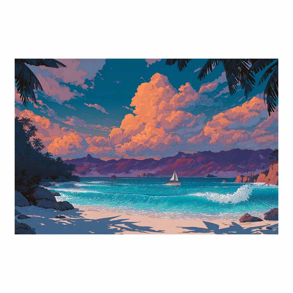 HOQIU Beautiful wall art Tropical Beaches es Sailboat canvas artwork for wall, art prints, For living room, bedroom, bathroom, dining room, painting and decor.(Multicolor)-60x80cm Unframed