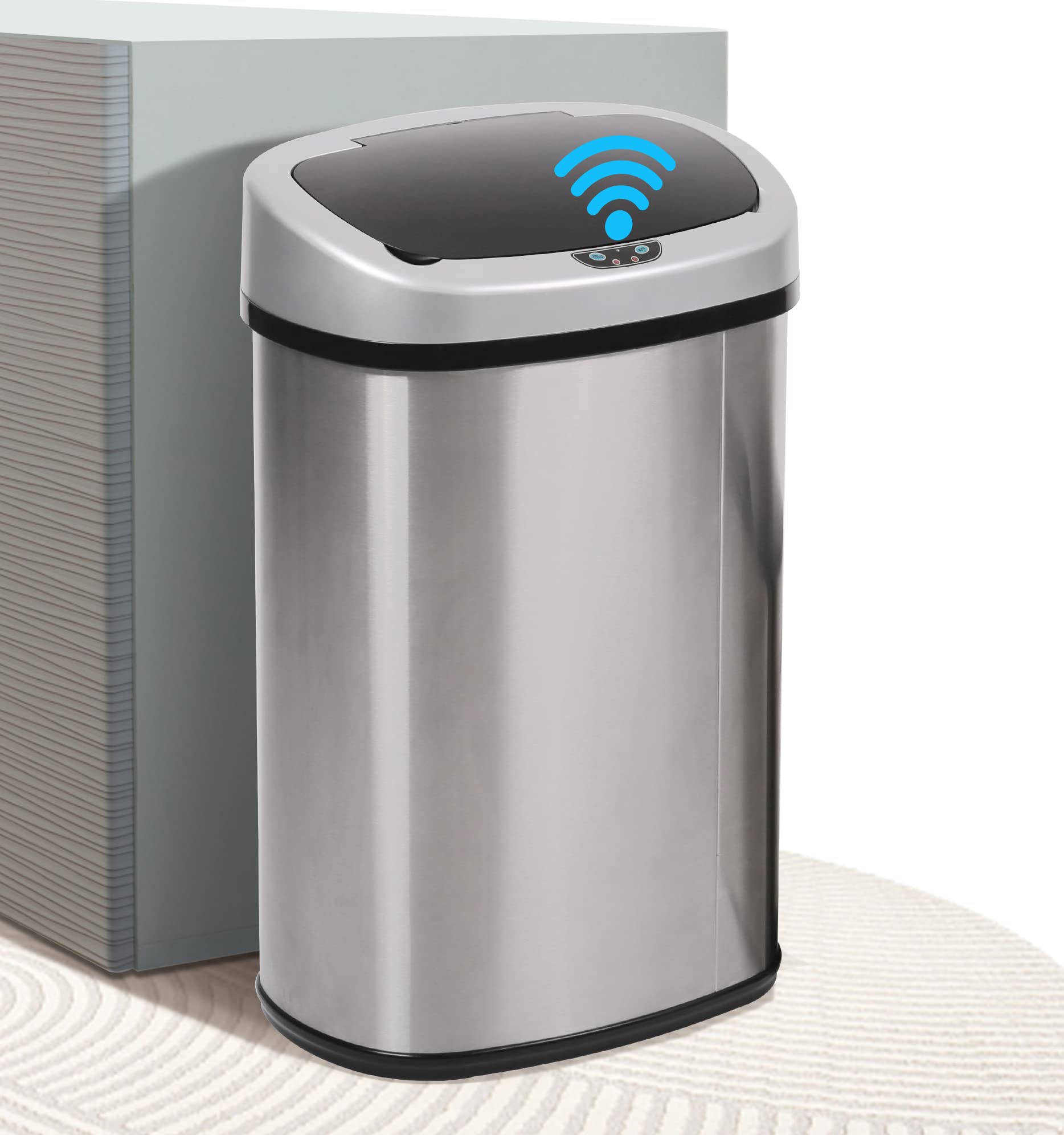 MKDLUFEI 13 Gallon Motion Sensor Trash Can, Brushed Stainless Steel, 13 Gallon Capacity, Touchless Garbage Can for Home Office