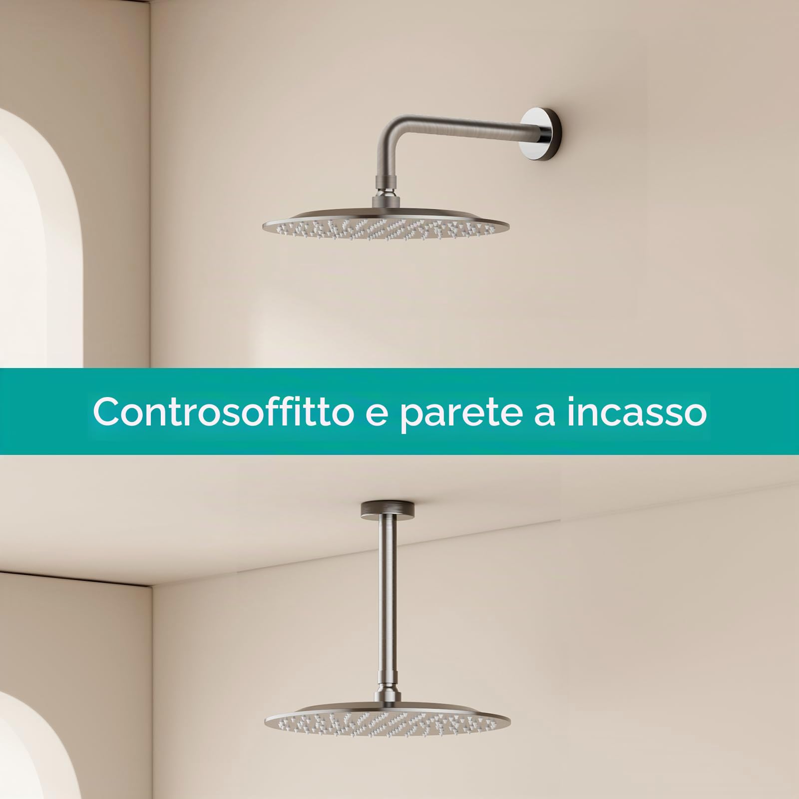 Docce Fisso Rotondo Soffione Doccia a Pioggia in Acciaio Inox Soffione Doccia a Pioggia con Getti In Silicone Anticalcare 304 Acciaio Inox Ultra Sottile (Argento, 25 cm)