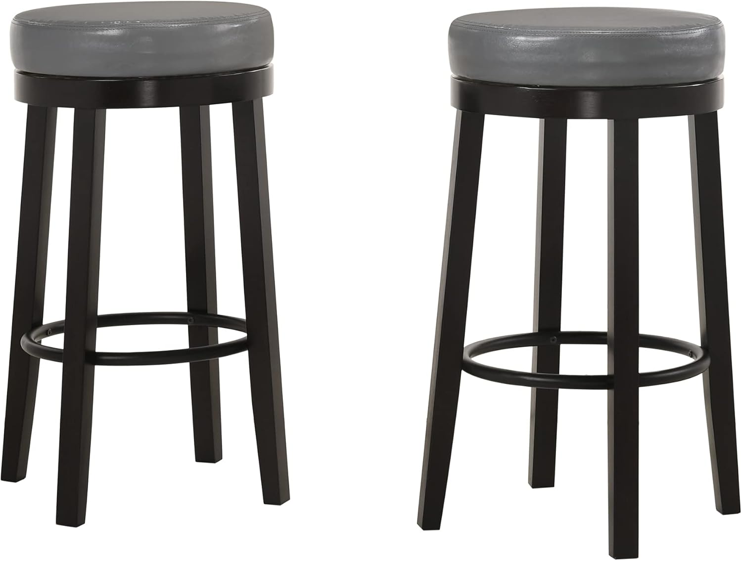 Carolina Chair & Table Easton Set of 2 Swivel 24" Round Counter Stool - Sturdy Solid Wooden Frame Faux Leather Seat Accent Stool - Modern Style Furniture for Bar, Dining, Kitchen (Grey/Espresso)