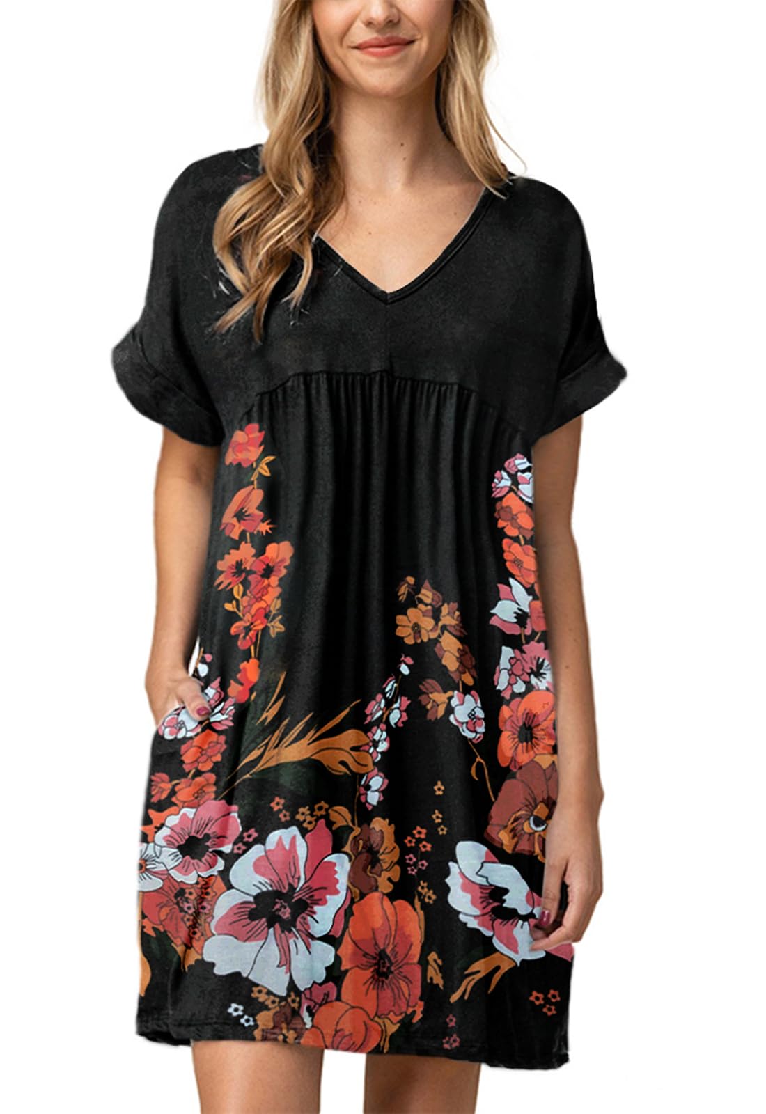 Jayscreate Women's Baby Doll Summer Casual T Shirt Flowy Short Sleeve Dress