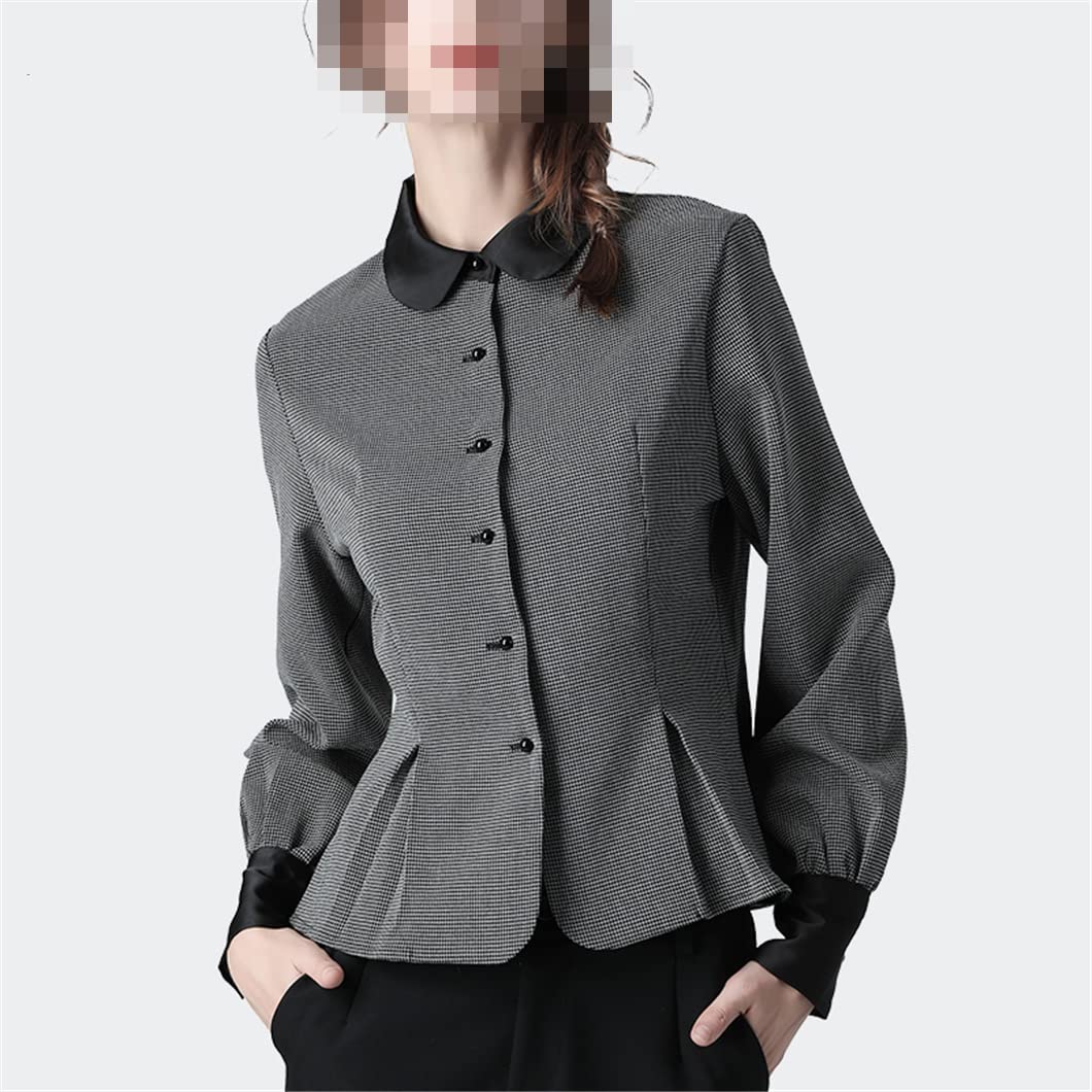Disimlarl Vintage damska koszula z klapą kołnierza tunika topy elegancka smukła damska bluzka do pracy, Szary, XXL