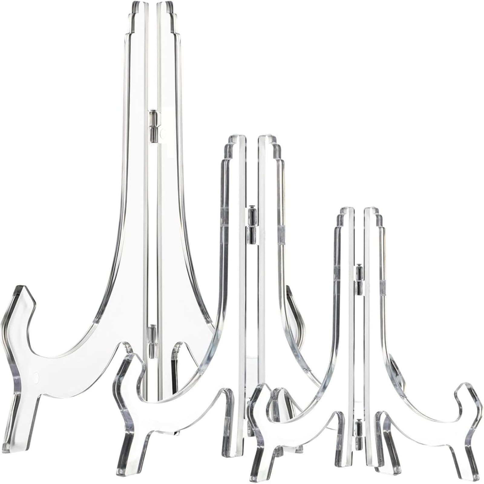 HESTYA Transparente Acryl-Staffeleien, Tellerständer zum Präsentieren von Bildern oder anderen Gegenständen für Display-Dekoration (24 Stück, 11,4 cm, 16,5 cm, 25,4 cm)