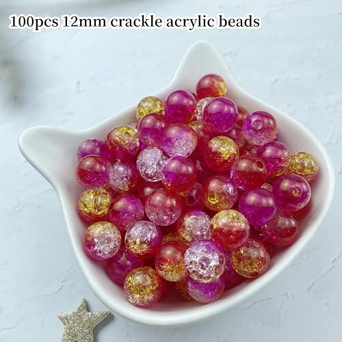 Miniatura 2 de 100 cuentas de acrílico agrietadas de 0.472 pulgadas redondas de cristal acrílico para manualidades de joyería, bricolaje, pulseras, collares,