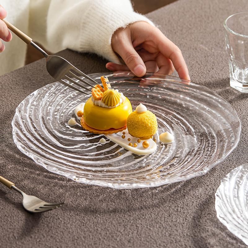 Dessert Plates Glass Tableware Shallow Plate Fruit Plate Living Room Creative Plate Vegetable Plate Round Plate Dessert Plate(Small)