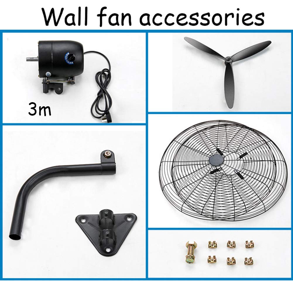 HLILY Ventilatore da Parete,Industriale Ventilatore Oscillante A Parete,3 velocità,Ventola Turbo in Metallo,per Casa E Ufficio Ristorante- Motore Potente E Silenzioso(Nero 55cm-78cm)