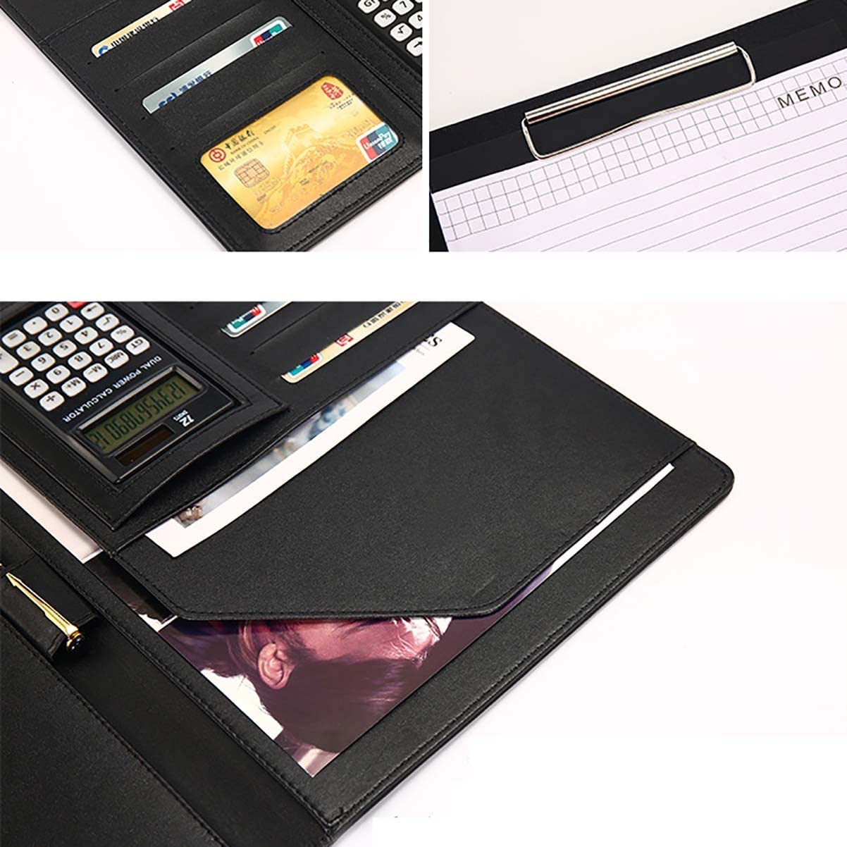 organizer folio per documenti, Custodia portfolio Cartella for conferenze in pelle A4 Cartella portfolio A4 con blocco for appunti Porta biglietti da visita for uomini e donne for conferenze di interv