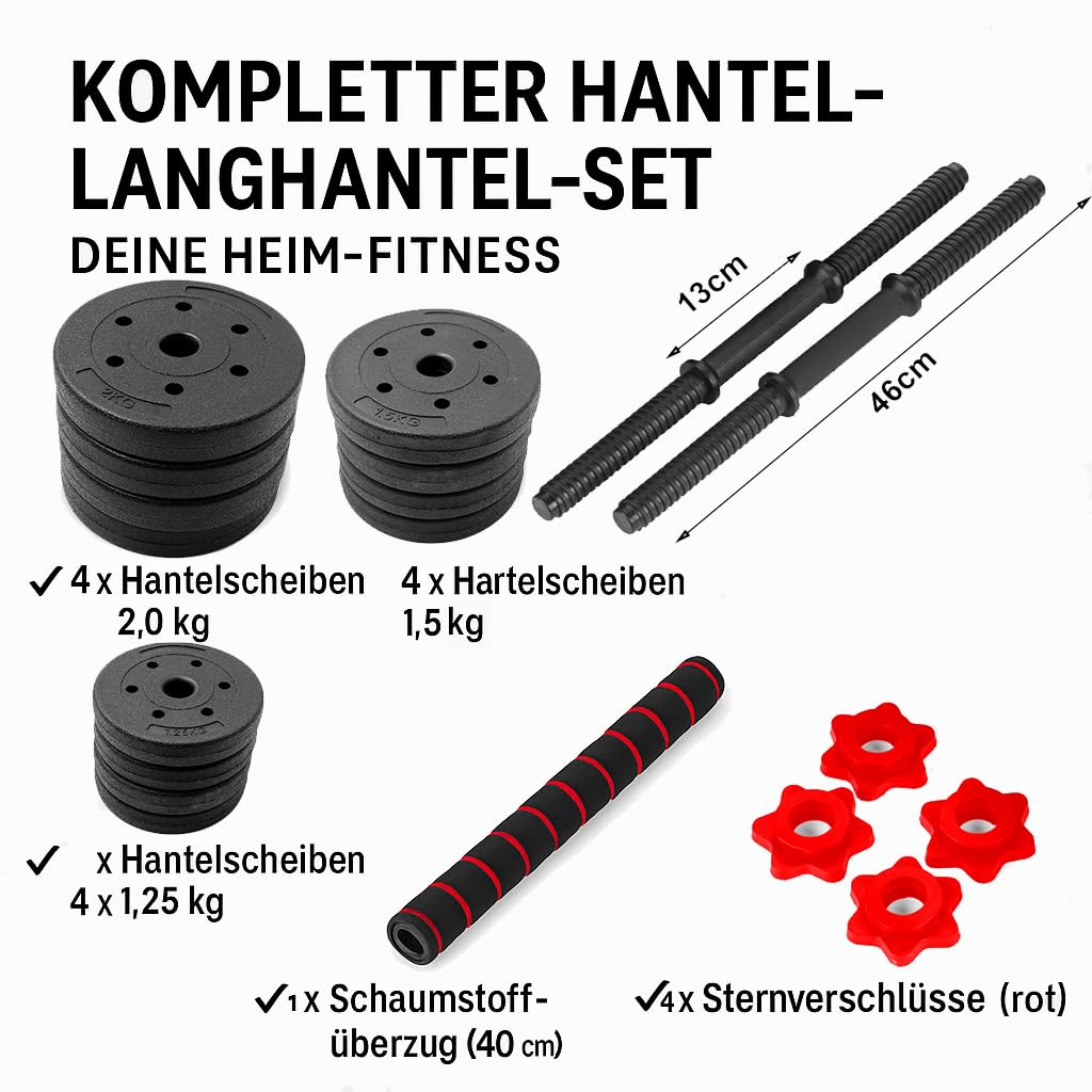 Set halters voor krachttraining 2x10kg Hop-Sport HS-CD2x10 composiet