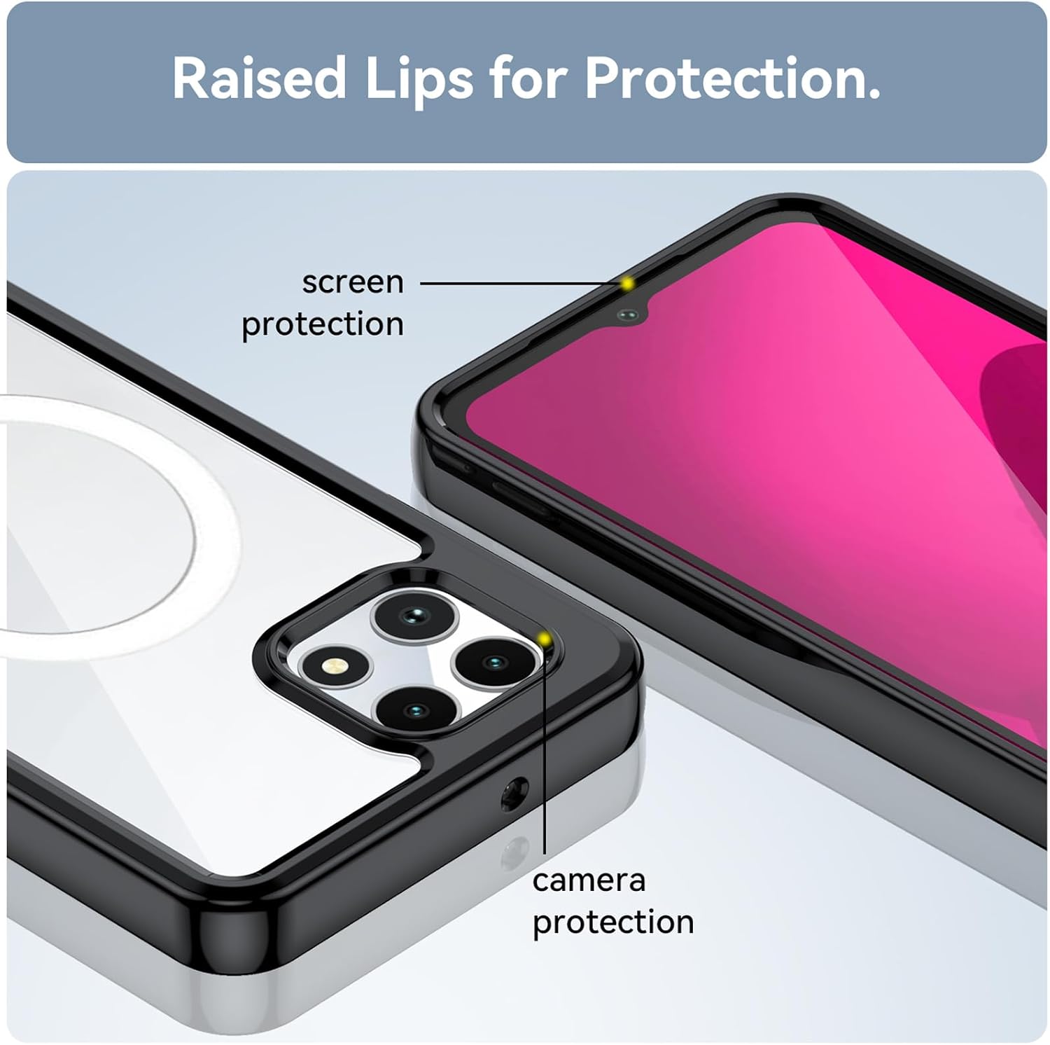 Osophter for Revvl 7 5G Case: Clear Transparent Phone Cover【Military-Grade Protection】【Anti-Yellowing】 for T-Mobile Revvl 7 5G Magnetic Case (Black) image 3