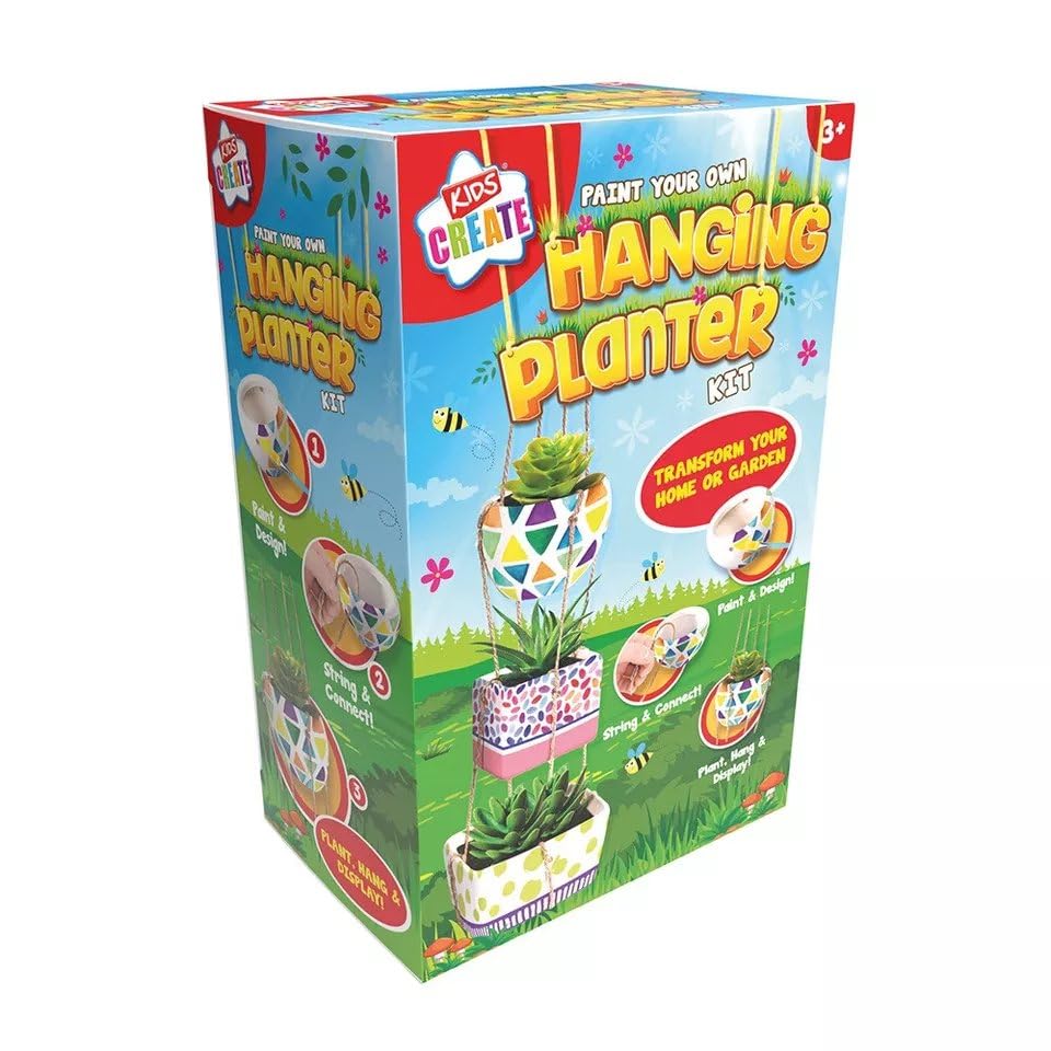 Quickdraw Paint Your Own Hanging Planter 3 Ceramic Plant Flower Pots Kids Art & Craft Activity Kit