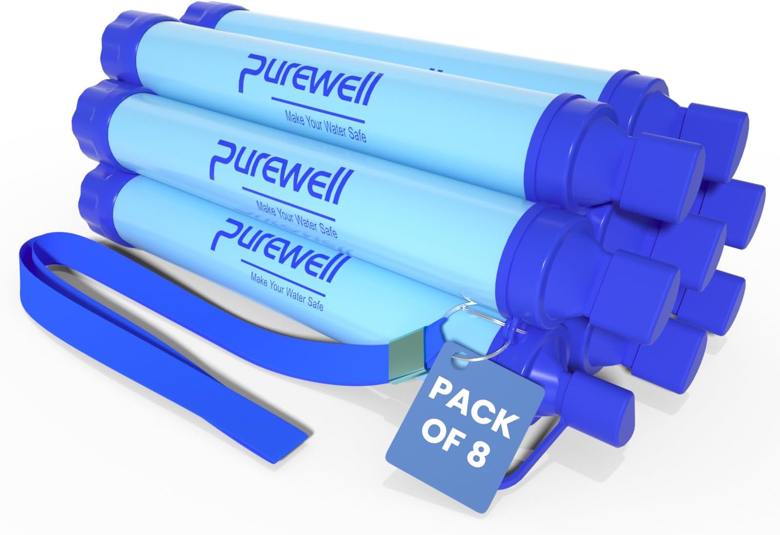 Purewell Outdoor Water Filter – 0.01 μm ultra-fine filter removes 99.99% of bacteria & heavy metals | 1500L filter capacity | Portable drinking water filter with neck strap for survival & outdoor