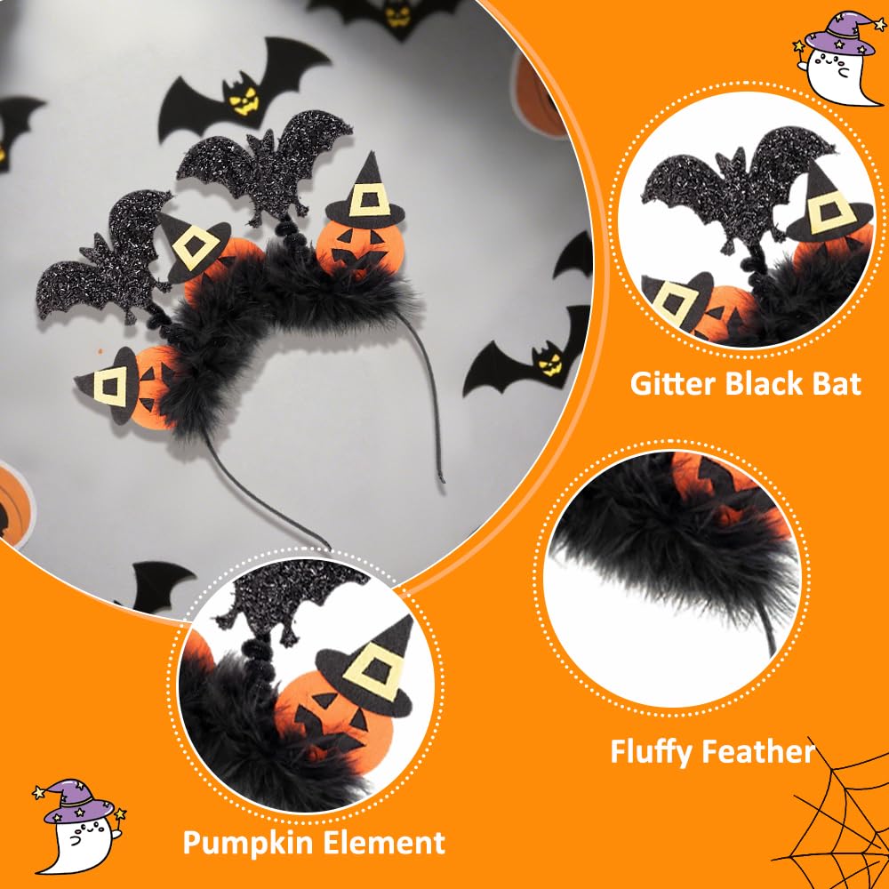 Quaverro Halloween Headband, Black Glitter Bat Headband, Pumpkin Headbad, Halloween Fancy Dress Costume Accessories, For Unisex - Image 3
