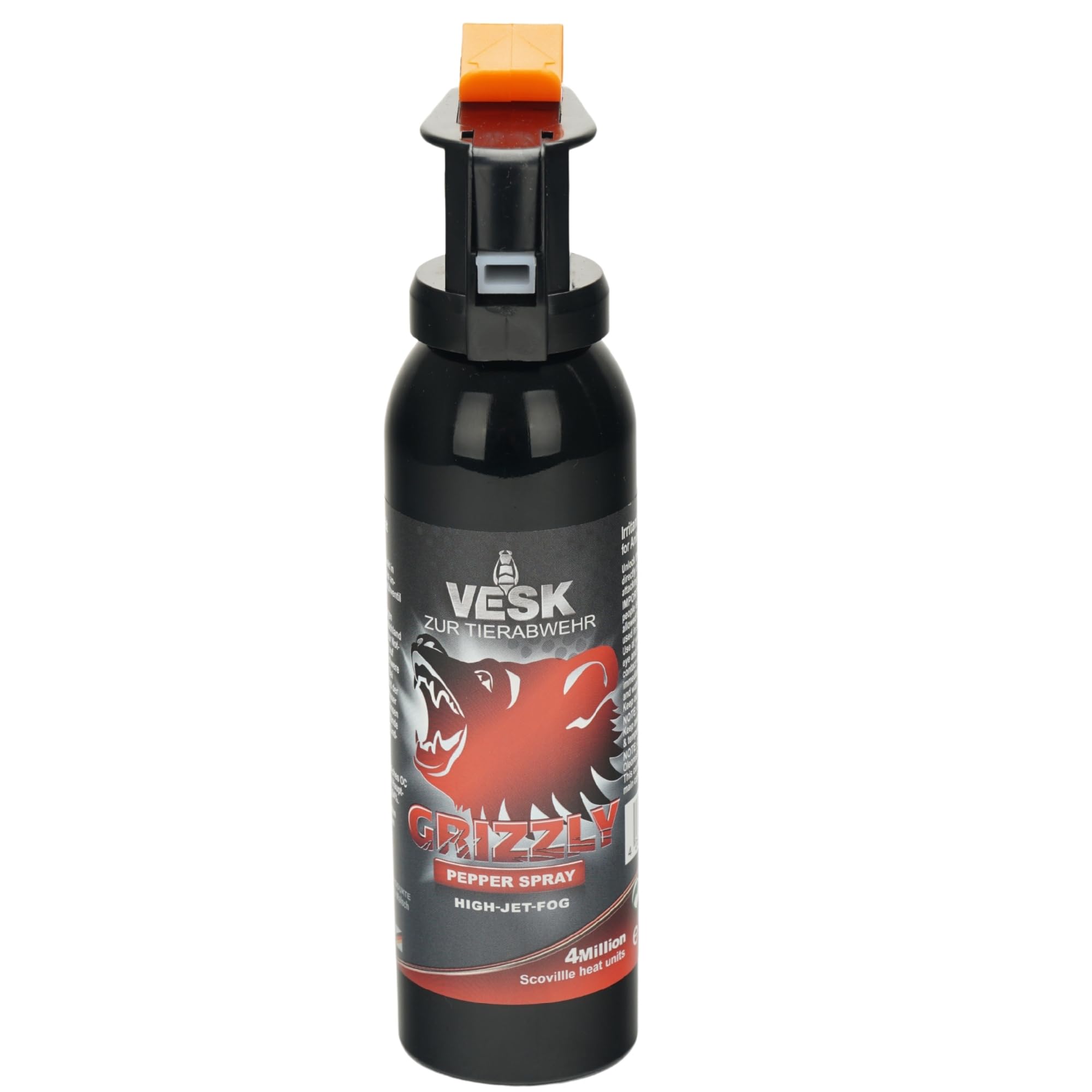Pfefferspray VESK Grizzly Outdoor High Jet Fog Breitstrahl in verschiedenen Größen zur Heimverteidigung Selbstverteidigung extrem stark 4 Mio. Scoville Bärenverteidiger Bärenabwehrspray