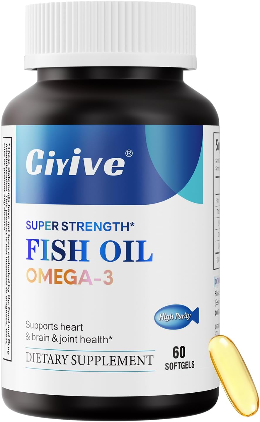 Omega-3 Fish Oil, containing Curcumin and Vitamin D3, Liquid Soft Dietary Supplement Capsules.