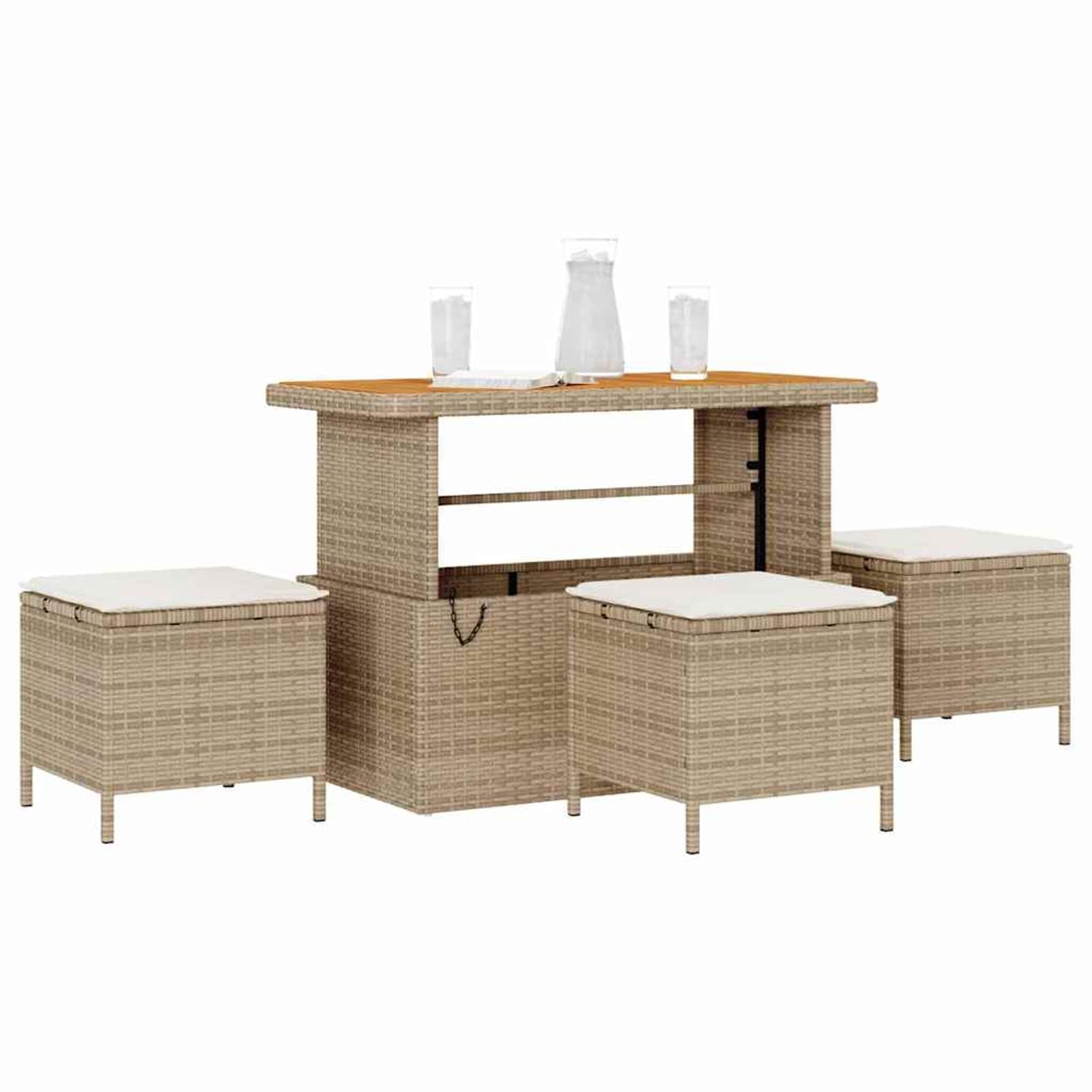 Geecher Set da Pranzo per Giardino, in Polyrattan Beige con Tavolo 100x100 cm e 2 Sgabelli, Cuscini Imbottiti e Struttura in Acciaio, per Terrazza e Giardino
