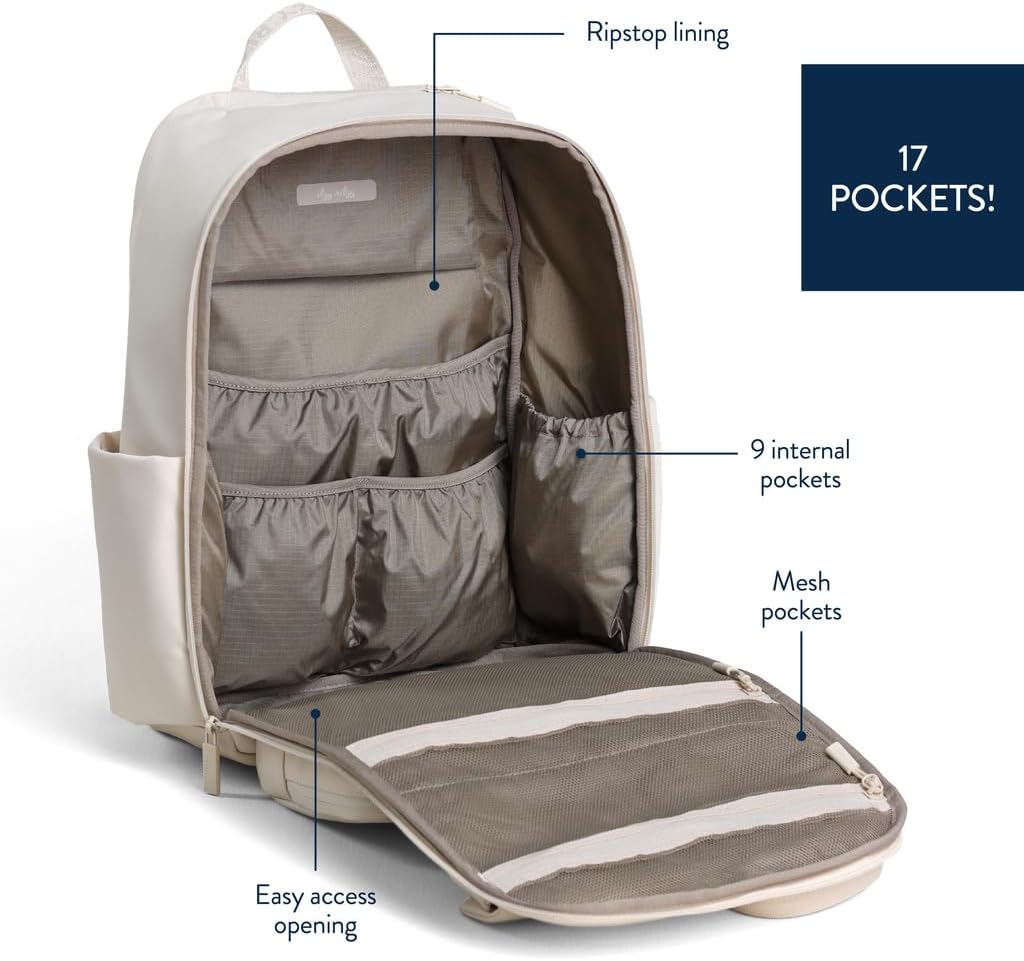 Itzy Ritzy Utility Diaper Bag Backpack – Features 17 Pockets (Including 2 Insulated Bottle Holders) & Trolley Sleeve and Includes Stroller Straps & Changing Pad – Part of the Belong Collection (Cream) - Image 4
