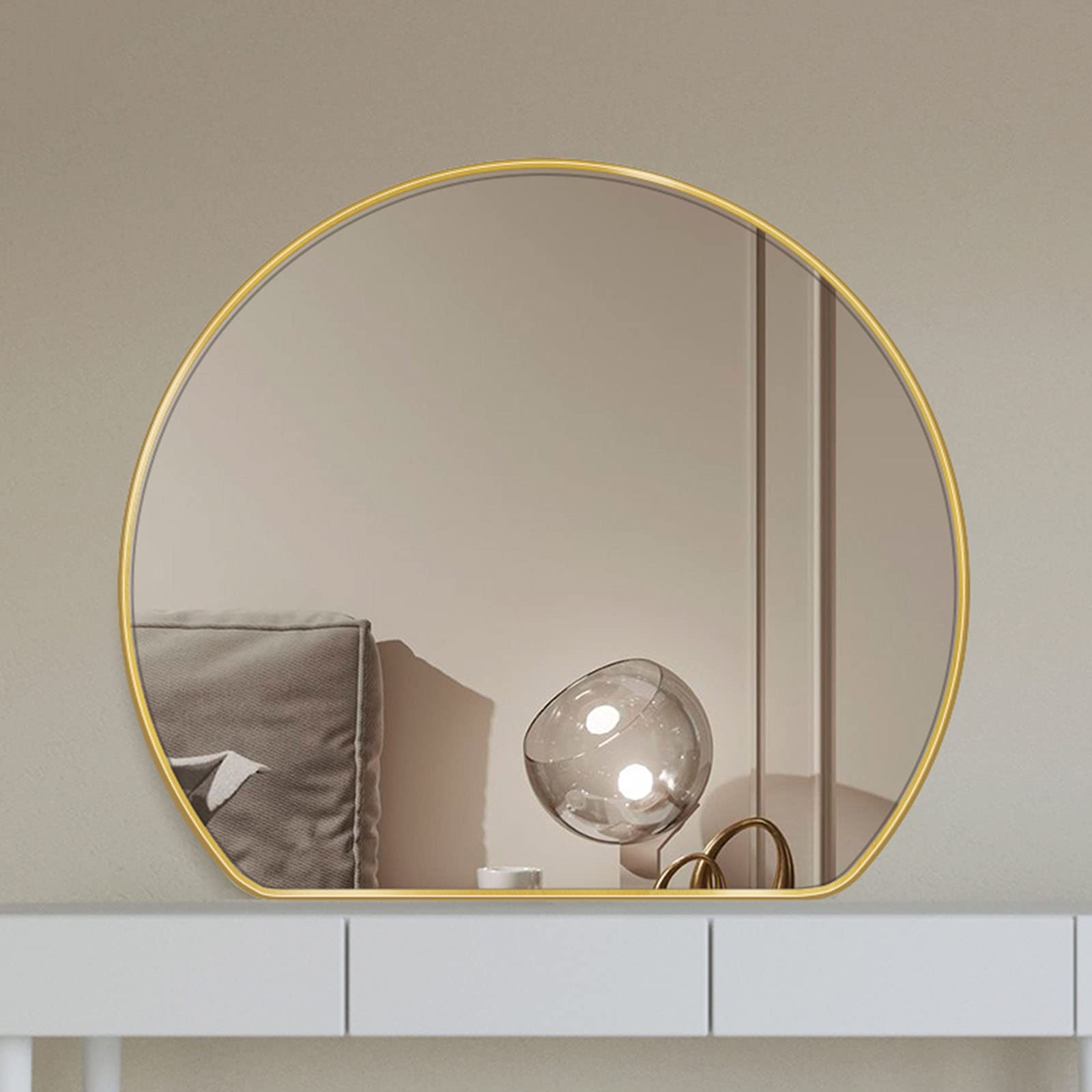 Omgbd Muschelförmig Kosmetikspiegel Mit Goldenem Metallrahmen, Wand Befestigter Schminkspiegel, 80x72cm 90x82cm, Für Haus Dekoration/Zoomen Sie Heran, Um Den Raum Zu Beleuchten